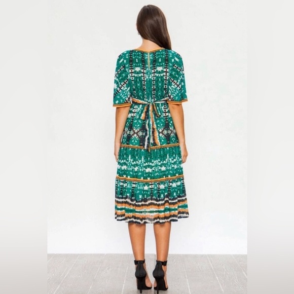 Flying Tomato Green and Orange Midi Print Dress - Picture 6 of 6